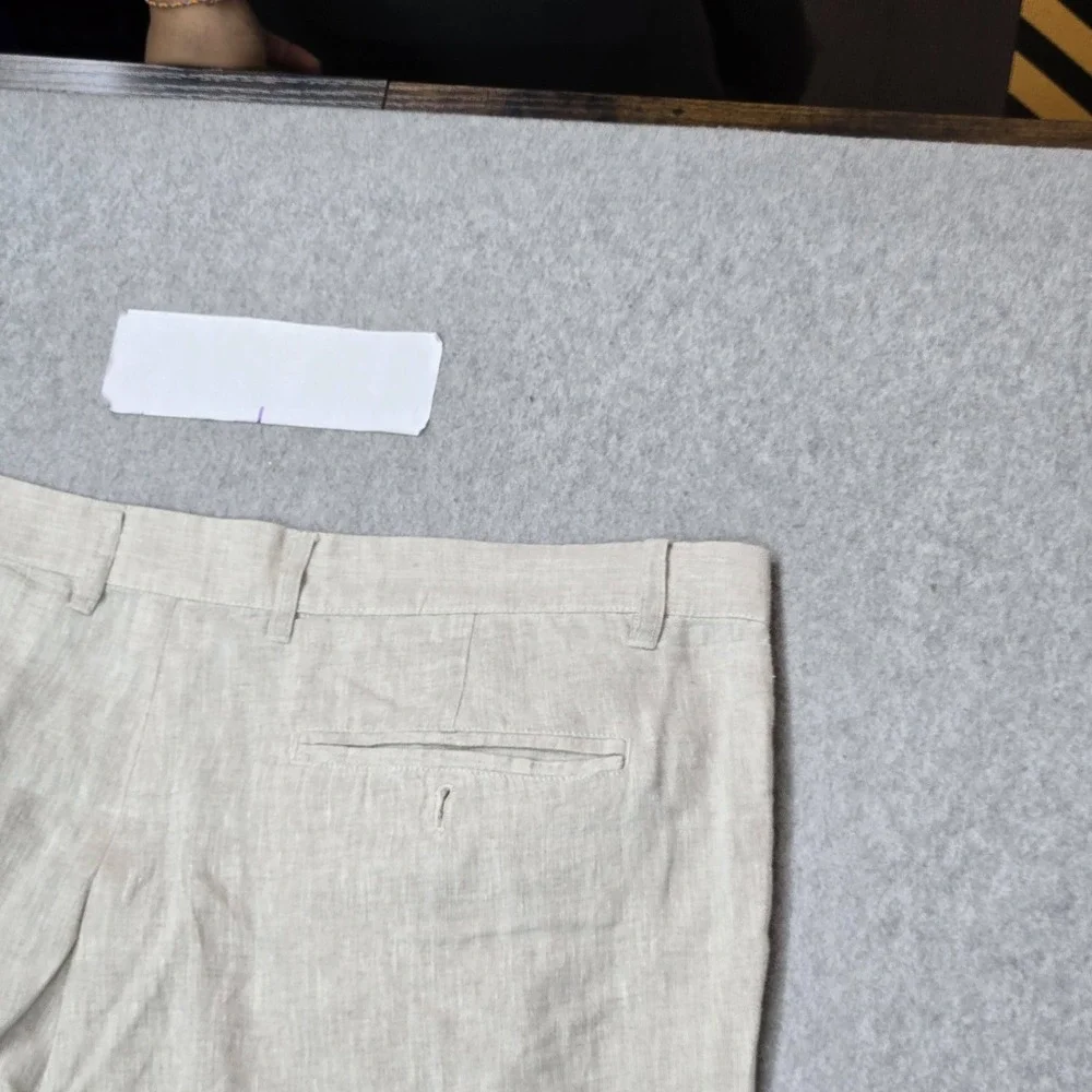 Club Room Men Pants 36W 32L Beige Linen Dress Pants Button 31.5